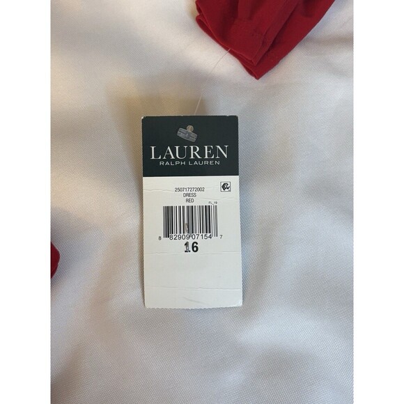 LAUREN RALPH LAUREN Connie Red Buckle Faux Wrap Midi Dress 16 Jersey Holiday - Picture 11 of 16